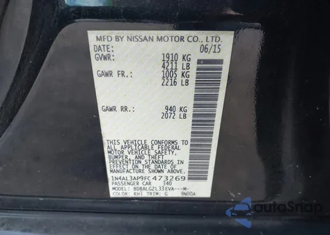 2015 Nissan Altima 2.5 S из США, поврежденный, VIN 1N4AL3AP9FC473269